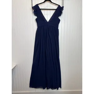 NWOT Lulus Gorgeous Goal Navy Pleated Backless Surplice Maxi Dress Wedding Sz M thumbnail 4