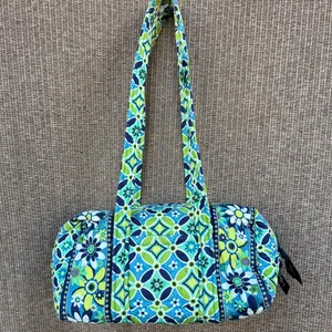 Vintage Vera Bradley Duffle TRAVELER Bag Flower Daisys Blue Green Bag thumbnail 9