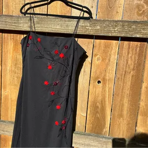 Vintage 90s/Y2K Goth Fairy Embellish 3D Flowers Spaghetti Strap Maxi Dress Sz 14 thumbnail 4