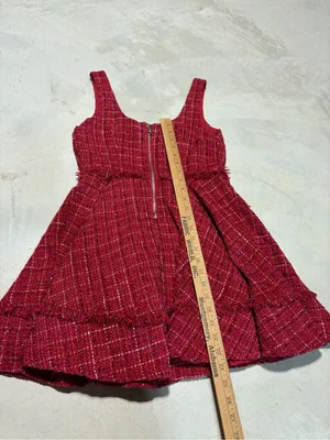 Altar’d state NWT Red Tweed Fit-and-Flare Dress burgundy small MSRP$82 thumbnail 7