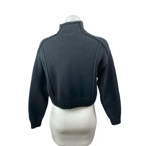 Zara Women's Black Turtleneck Long Sleeve Rib Knit Cropped Sweater Top Size S thumbnail 4