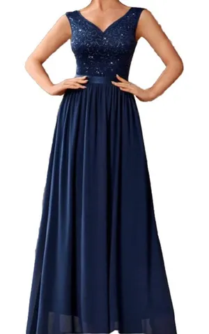 NWT navy maxi sleeveless formal dress thumbnail 1