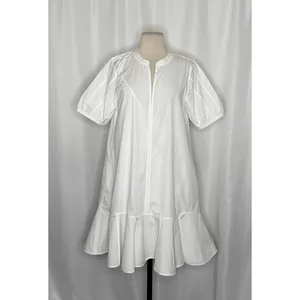 NWT!! J. CREW Delilah Dress Cotton‎ Poplin Solid White Mini Ruffle Small Tall ST thumbnail 2