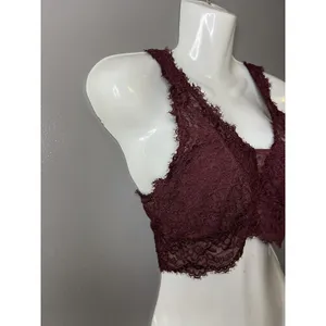 Aerie Bralette Bra Womens Large Red Lace Wireless Sheer Longline Unlined thumbnail 2