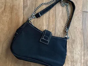 Black Canvas Shoulder Bag with Pink Cross thumbnail 3