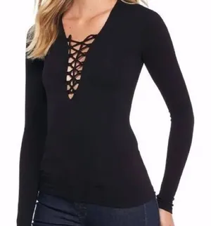 NWOT Free People Seamless Lace Up Layering Top thumbnail 1