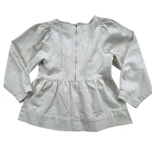 DO+BE Cream Heyward Denim Peplum Top Womens XS Ivory Square‎ Neck Puff Sleeve thumbnail 12