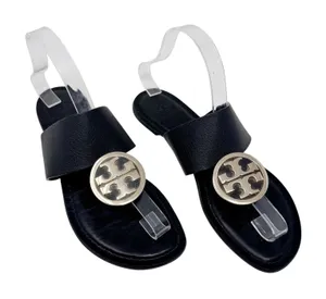 Tory Burch Benton Band Black Leather Logo Medallion Sandals 8 thumbnail 1