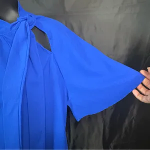 SHEIN Cobalt Blue Blouse with Tie Accent M thumbnail 7
