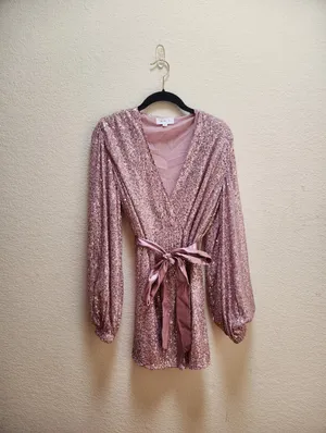 Mable Sequin Long Sleeve Wrap Dress Size Medium Pink thumbnail 2