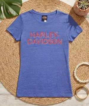 HARLEY DAVIDSON Vintage Royal Blue Heather Graphic T-Shirt | Red Spellout Logo thumbnail 1