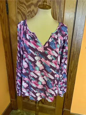 Emily Wonder Abstract Brushstroke Blouse Artsy Teacher Gallery Chic Rayon Top L thumbnail 4