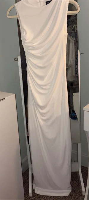 Zara White Ruched One-Shoulder Maxi Dress thumbnail 1