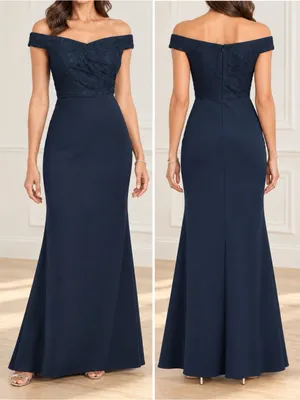 NWT Adrianna Papell Size 2 Navy Lace Off Shoulder Mermaid Formal Gown Dress thumbnail 15