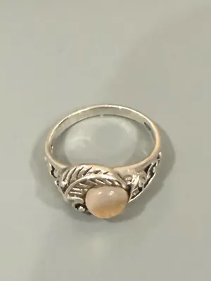 Vintage Southwestern Sterling Silver Moonstone Ornate Feather Ring thumbnail 4