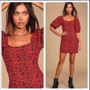 Free People Red Sunset Puff Sleeve Mini Dress thumbnail 3