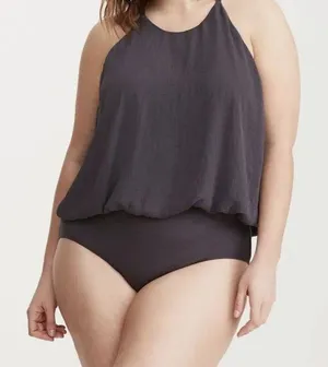 Torrid Dark Grey Blouson Halter Bodysuit Plus Size 2 Layered Snap‎ Sleeveless thumbnail 1