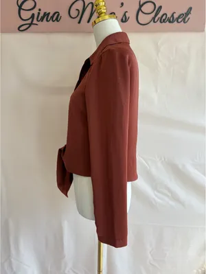 Express Portofino Rust Brown Long Sleeve Tie Front Shirt Size S thumbnail 4