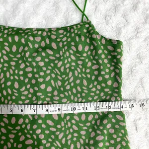 Zara Green Pink Jacquard Spaghetti Straps Straight Neck Fitted Midi Dress L thumbnail 9