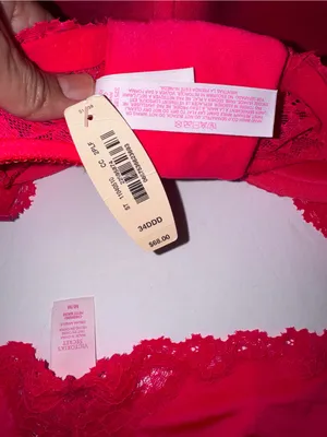Victoria’s Secret Neon Coral Lace Push Up Bra 34DDD & Medium Panty NEW thumbnail 6