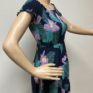Lulus Smocked Navy Pink Green Floral Tropical Maxi Dress with Pockets size M thumbnail 6