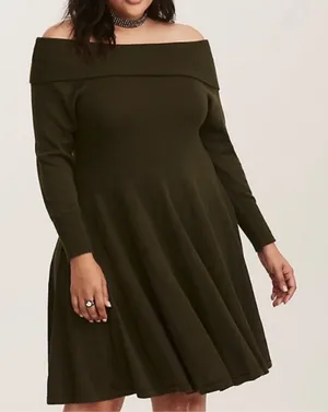 Torrid Off The Shoulder Green Sweater Dress Women’s 2XL XXL thumbnail 1