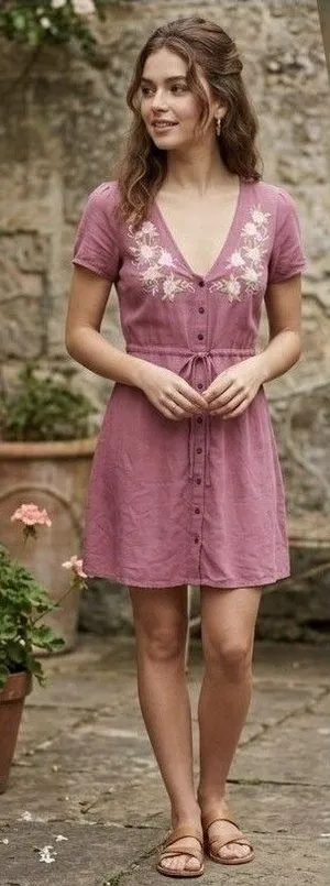 Abercrombie & Fitch Dress Womens Flutter Sleeve Pink Floral Button-UP Size XS thumbnail 1