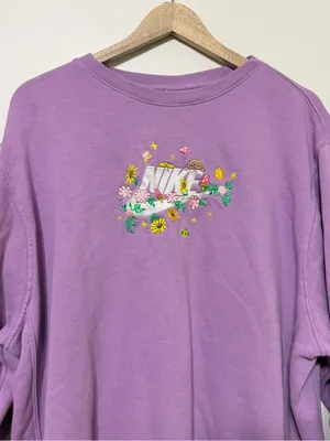 Nike Floral Mushroom Embroidered Sweatshirt Lilac Purple Fleece Crewneck XL thumbnail 5