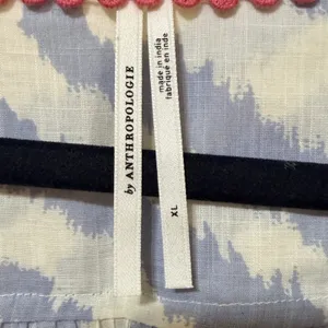 Anthropologie Blue White Ikat Cotton V-Neck Blouse XL Boho 3/4 Sleeve‎ Top thumbnail 6