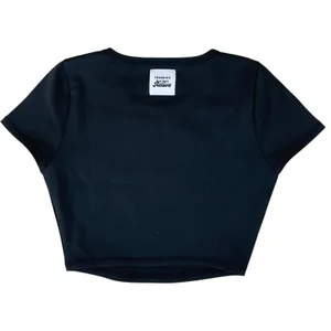 Frankies Bikinis Active‎ Black Crop Top S Stretchy Athleisure Minimal Tee thumbnail 3