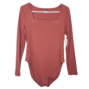 Mauve Ribbed Knit Square Neck Long Sleeve Bodysuit thumbnail 10