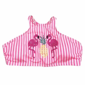 Coco‎ Rave Tropi Glow Pink Striped Flamingo Halter Bikini Top Size XL 38D thumbnail 2