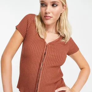Abercrombie & Fitch Short Sleeve Cardi in Brown thumbnail 1