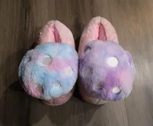 Dolls Kill womens Totally Trippin' Mushroom Slippers - baby pink, blue purple thumbnail 1