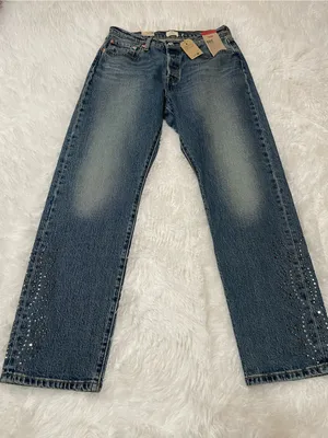 Levi's 501 Relaxed Jeans in Light Blue with Stud Accents thumbnail 3