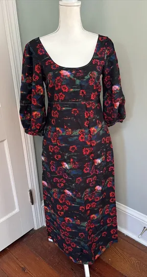 Rachel Comey‎ for Target Black Red Floral Rayon Blend Dress Size 2 thumbnail 1
