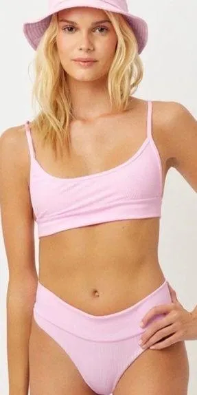 NWT FRANKIE'S BIKINIS Low Cut Ribbed Cheeky Bikini Bottom Ligh Pink XS thumbnail 1