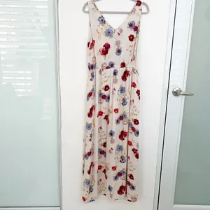 NEW Lucky Brand Floral Maxi Dress LARGE beige blue purple Sleeveless Boho chic thumbnail 10