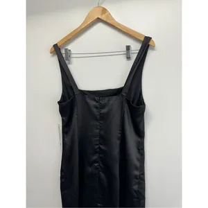 AQUA Mini‎ Satin Dress Size Large Black Square Neck Sleeves Exclusive NWT thumbnail 10