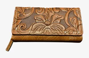 New Boc Floral Tooled Zip Wallet Tan thumbnail 1