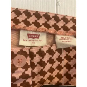 Levis Button Front Crop Top Womens XS Pink Brown Houndstooth Cotton Canvas NWT thumbnail 4