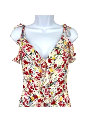 ASTR The Label Ditsy Floral Coquette Ruffle Mini Dress White Multicolor Size XS thumbnail 4