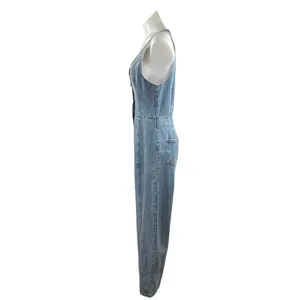 Etiquette Blue Denim Sleeveless V-Neck Button Wide Leg Overalls Jumpsuit Size S thumbnail 2