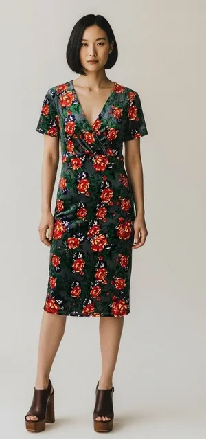 Vintage Vibes Zara Velvet Rose Print Midi Dress, Size S thumbnail 1