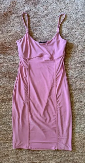 Pink Spaghetti Strap Bodycon Dress Women S Slit Slip Stretch Cocktail Party thumbnail 1