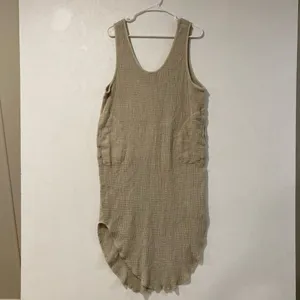 Free People Size S Beige Waffle Knit Midi Dress Oversized Boho Pockets thumbnail 3