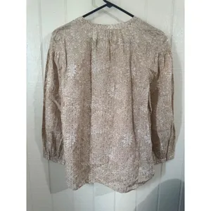 LOFT Womens Tan White Floral Metallic Shimmer Split Neck Blouse Size S thumbnail 6