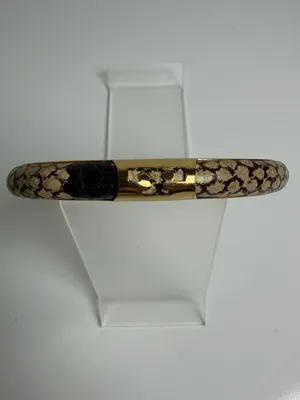 Tory Burch Women’s Leather Inlay Snake Print Gold Double T Bangle Bracelet thumbnail 2