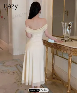 SheIn Ivory Off Shoulder Minimalist Dress thumbnail 2