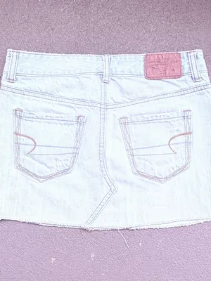 American Eagle Outfitters Light Blue Distressed Denim Mini Skirt Sz 0 thumbnail 4